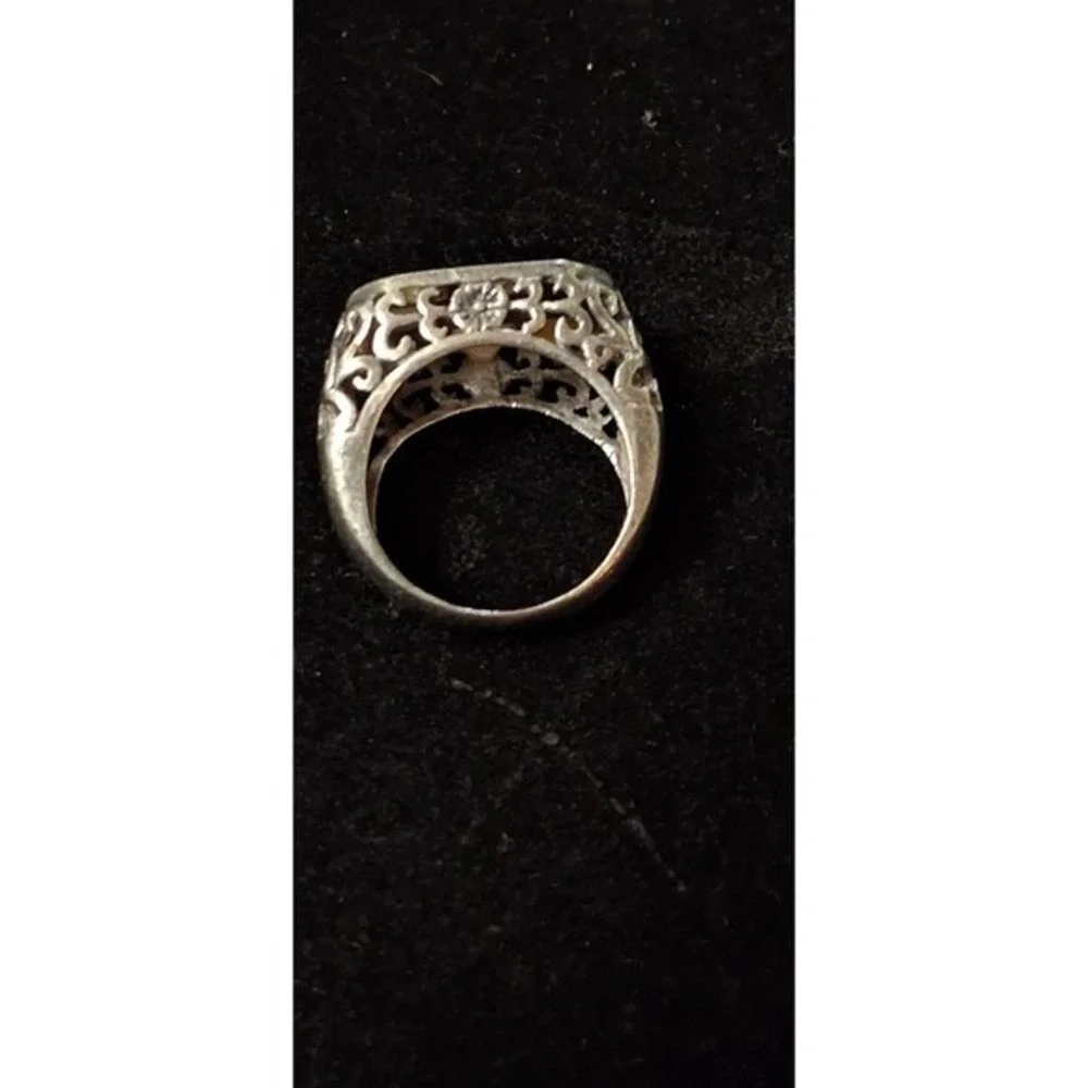 Sterling silver mosaic Abalone inlay Statement ring Size 7/ 1960s